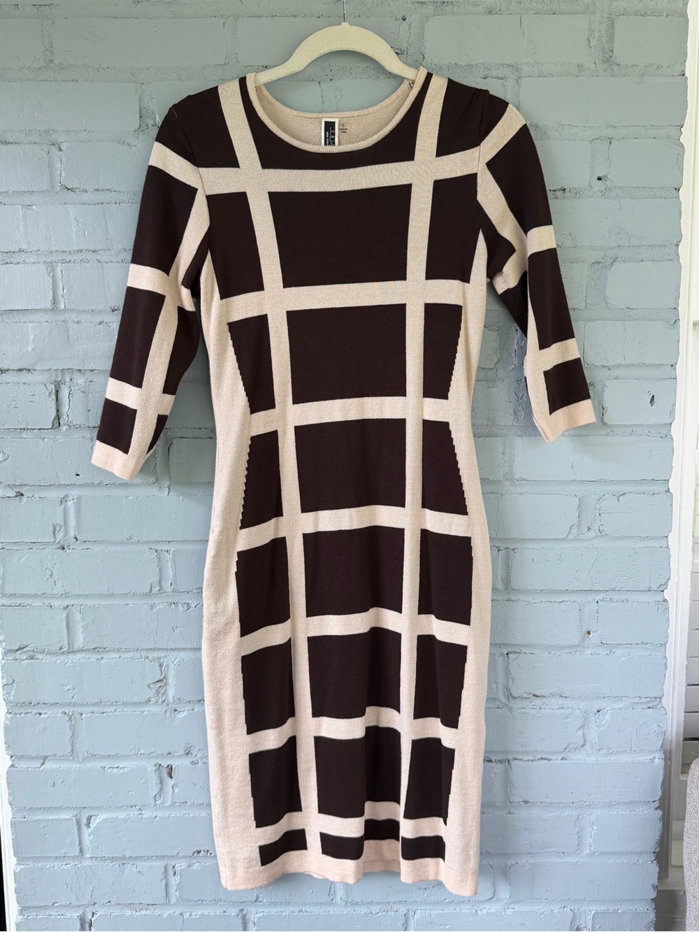 Julian Taylor Brown and Beige Grid Knit Midi Dress